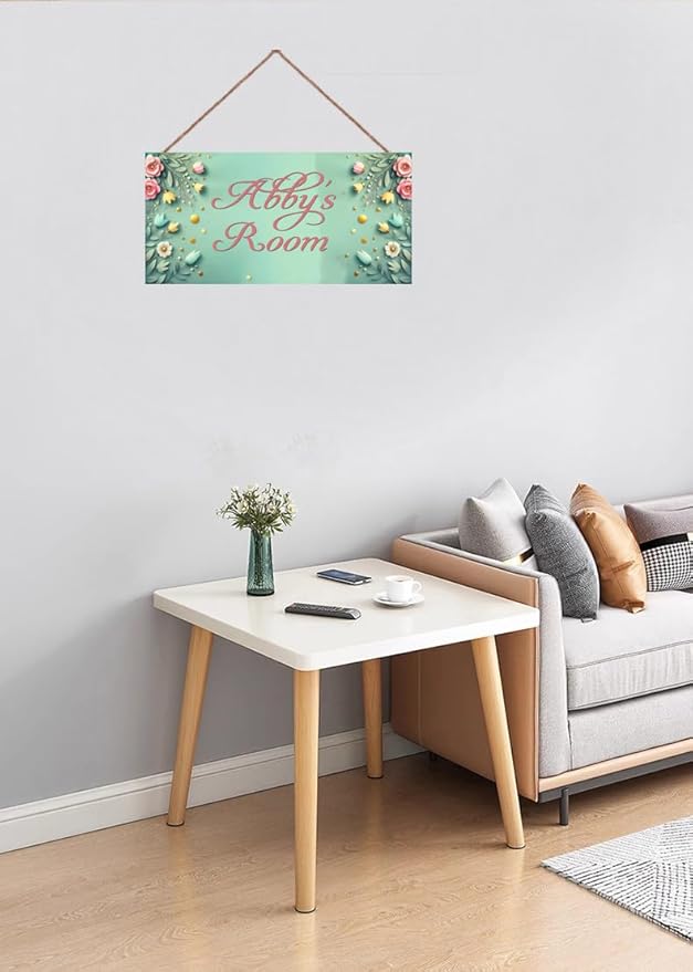 Personalized Name's Pretty Green Nursery Kid's Children's Girls Bedroom Door Sign Flowers Wood Plaque Sign Wall Decor Wall Art Decor Decorative Plate