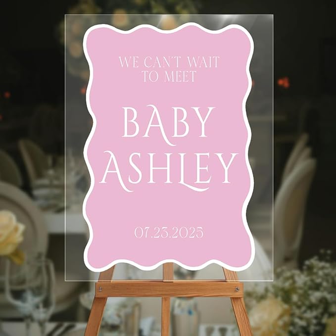 Personalized Color Baby Shower Welcome Sign for Boys or Girls - Modern Wavy Edge Announcement Sign - Minimalist Baby Shower Entrance Decor