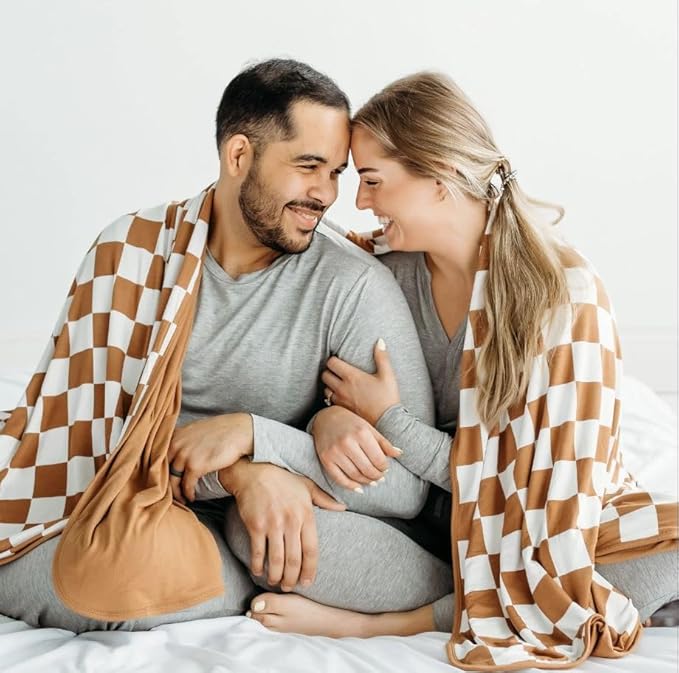 Little Sleepies Cloud Blanket, Soft Viscose from Bamboo Toddler & Baby Blanket for Boys & Girls, Lightweight, Perfect for Hot Sleepers, 65" x 85", Oversized (Caramel Checks)
