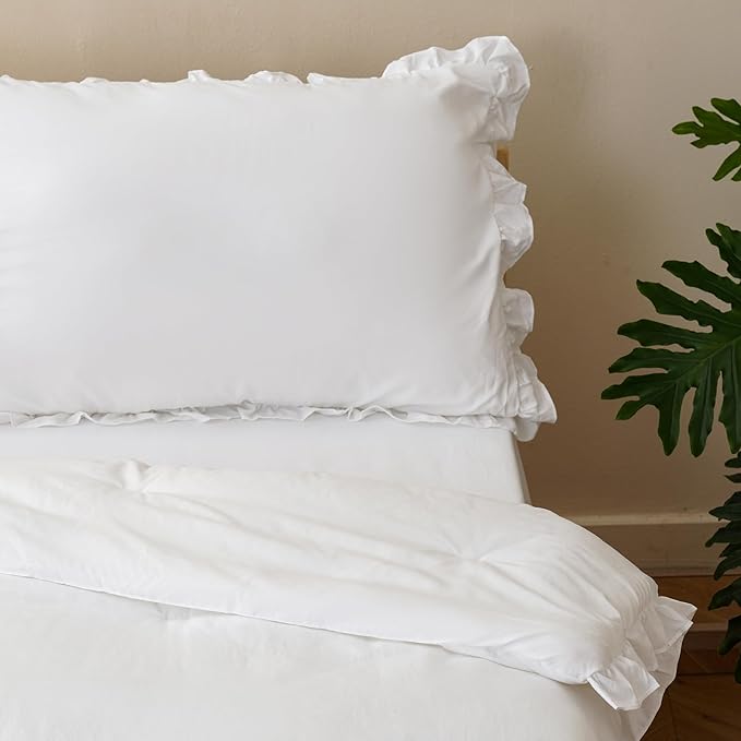 KAREVER White Toddler Bedding Set White Ruffles 4 Pieces Crib Bed Set Kids Vintage Comforter Set
