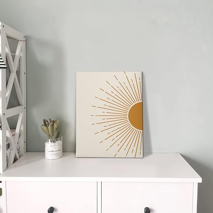 PHAMTE Mid Century Modern Boho Sun Wall Art, Minimalist Sun Sunset Sunrise Nursery Print Framed Canvas Painting Artwork Home Bathroom Girls Room Kitchen Office Decor（11x14 Inch）