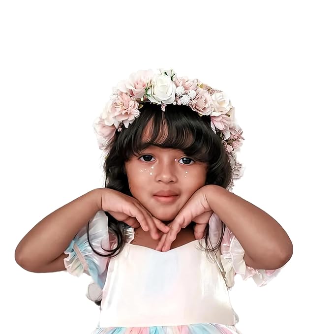 Flower Crown for Girls Birthday Party Children Floral Headpiece Kids Headband Wedding Holo Hair Accessories Photo Prop Soft Pink Headband