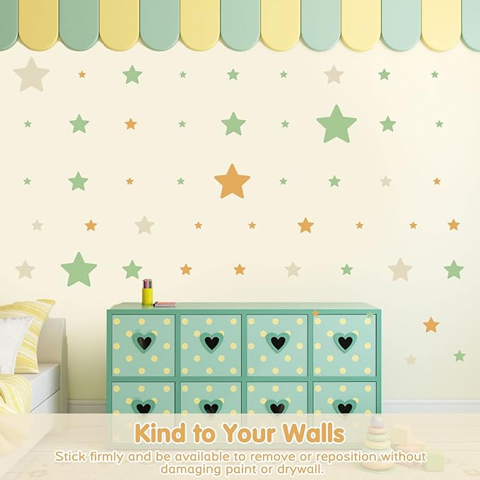 Stars Wall Stickers for Girls Kids, Vinyl Colorful Stars Wall Decals Peel and Stick, Spring Theme Stars Wall Stickers for Kids Room Nursery Girls Bedroom