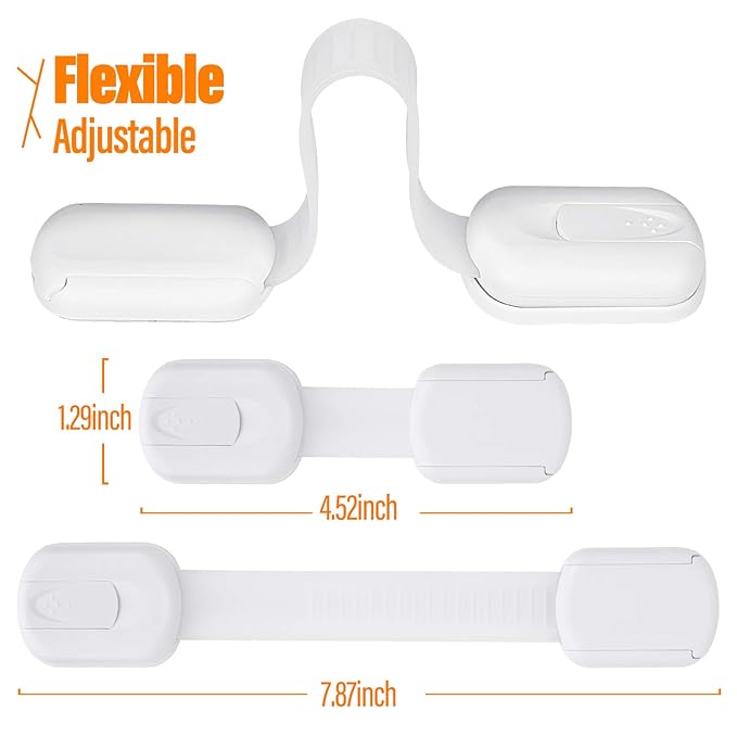 Goodv Child Safety Cabinet Locks - (10 Pack) Baby Proofing Latches to Drawer Door Fridge Oven Toilet Seat Kitchen Cupboard Appliance Trash Can with 3M Adhesive - Adjustable Strap No Drill No Tool