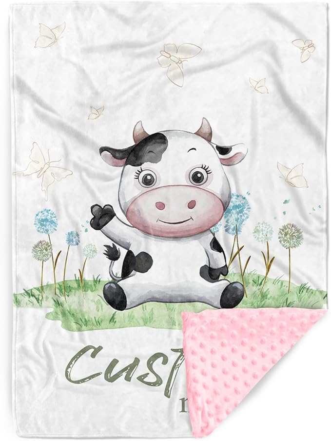 Personalized Baby Blankets for Boys Girls, Custom Name Cows Theme Baby Blanket, Soft Receiving Blanket for Newborns and Toddlers, Ideal for Baby Showers and Nursery Decor