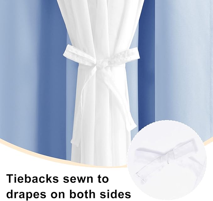Hiasan Blackout Curtains with Sheer Overlay, Grommet Thermal Insulated Privacy Mix and Match Double Layer Window Curtains for Bedroom, Living Room, 2 Drape Panels with Tiebacks, Baby Blue, 52W X 63L