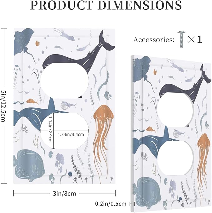 Kids Sea Animal Decorative 1 Gang Single Duplex Light Switch Plate Outlet Cover Decorative Wall Plate Switchplate Electrical Faceplate for Nursery Kidsroom Bedroom Decor