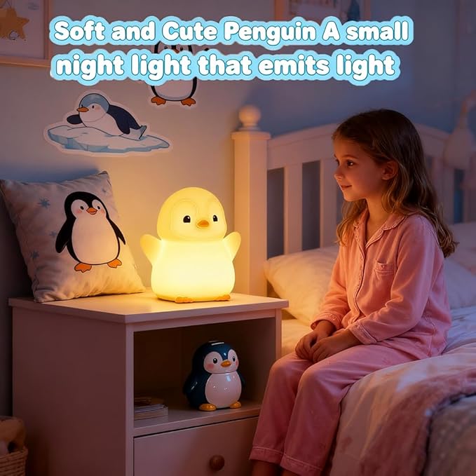 Cute Penguin Night Light for Kids Bedroom, Animal Silicone Nursery Night Lamp Touch Control Nightlights USB Rechargeable Bedside Lamp for Baby Children Toddlers Girls Gift