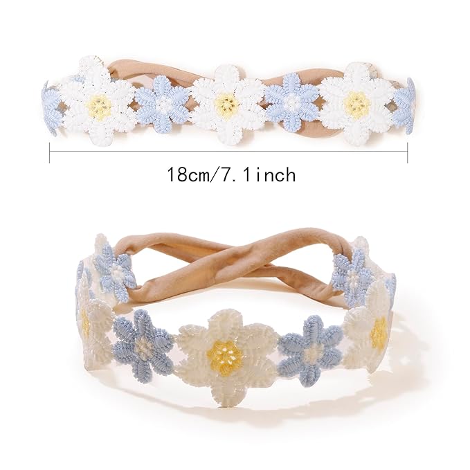 OOSAKU Baby Girl Flower Headbands Set Elastic Floral Headbands 6pcs Soft Nylon Hair Band for Newborn Toddler Hair Accessories (XKFD006)