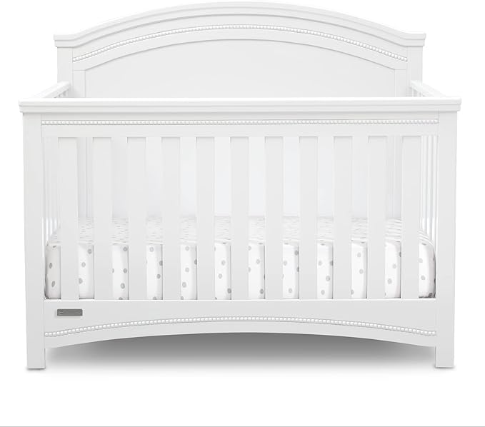 Delta Children Simmons Kids SlumberTime Emma 4-in-1 Convertible Baby Crib N More - Greenguard Gold Certified, Bianca White
