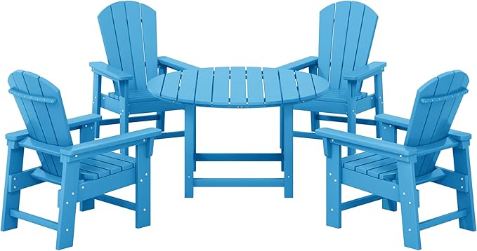 Costaelm Paradise Kids 5-Piece HDPE Outdoor Patio Round Dining Table and Chairs Set, Pacific Blue