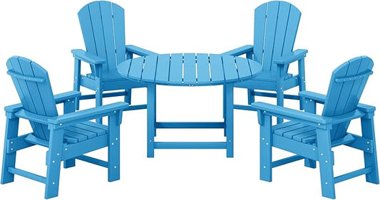 Costaelm Paradise Kids 5-Piece HDPE Outdoor Patio Round Dining Table and Chairs Set, Pacific Blue