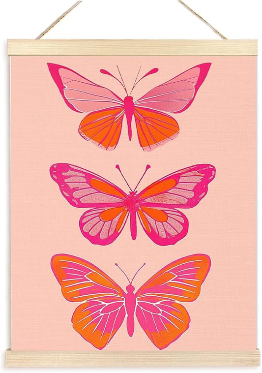 BESERH Funky Y2K Pink and Orange Butterfly Poster Hanger Frame, Preppy Room Dorm Decor, Trendy Retro Pink Butterfly Hanging Posters Wall Decor for Girls Room Girly Bedroom Apartment, 12x16 Inches