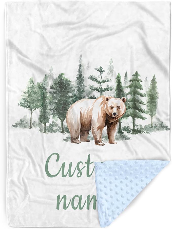 Personalized Baby Blankets for Boys Girls, Custom Name Brown Bear Baby Blanket, Soft Receiving Blanket for Newborns and Toddlers, Ideal for Baby Showers and Nursery Decor