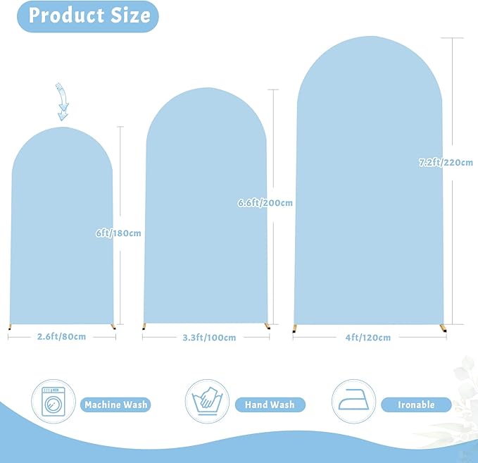 Baby Blue Arch Backdrop Cover, 6FT Spandex Fitted Wedding Arch Stand Covers Round Top Chiara Backdrop Cover for Birthday Party Ceremony Banquet Decoration