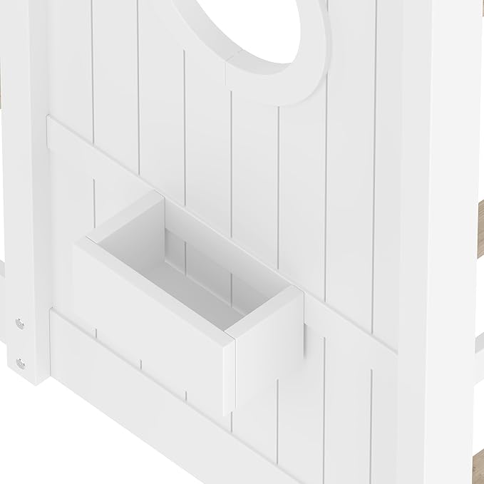 Merax House Floor Bed Full Size for Kids, Full House Shaped Bed Frame with Storage Shelves, Full Size Low Montessori Bed with Roof for Boys Girls, Wood Slats Support, White