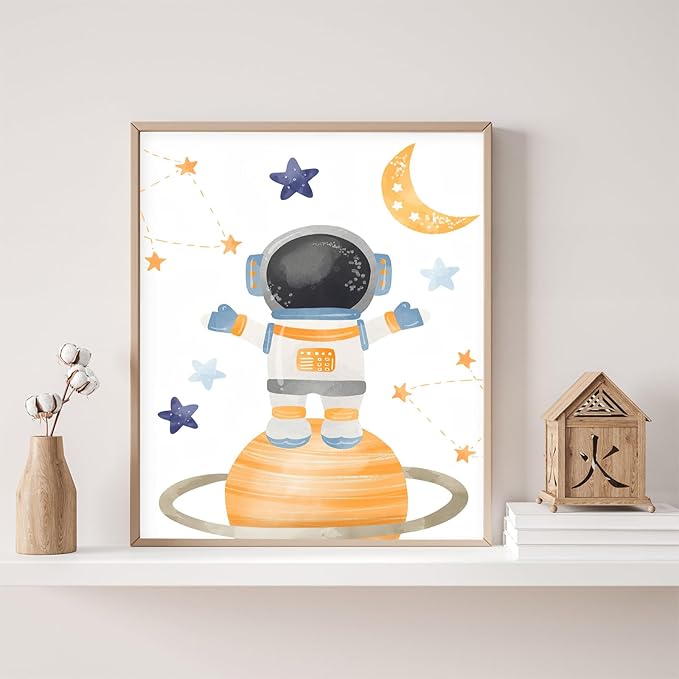 Space Wall Art Soft Pastels Space Wall Art for Boys 3 Piece Rocket Astronaut Planet Set (12x16 Inch Unframed Decor Toddler Nursery Art Whimsical Bedroom Posters)