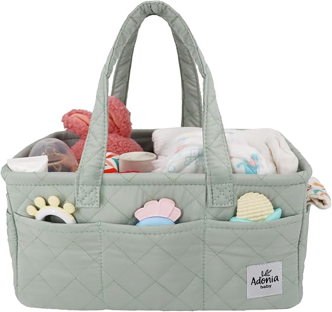 Adonia & Co Diaper Caddy Organizer – Nursery Storage Basket for Newborn Essentials & Baby Must Haves – Portable, Machine Washable Baby Diaper Bag Organizer (Green)