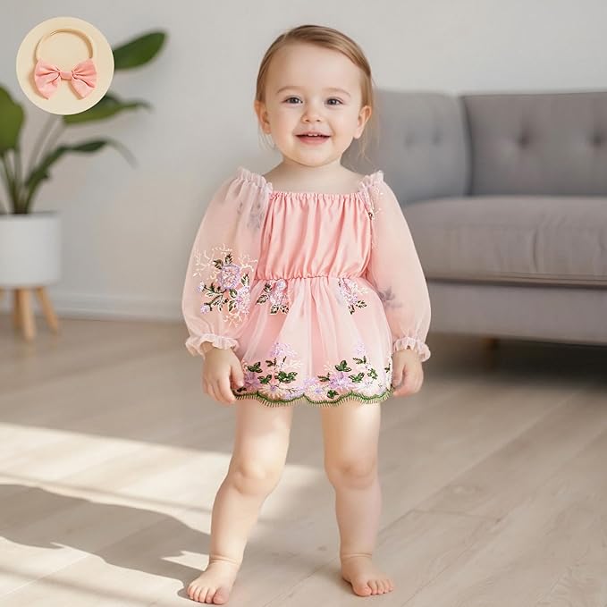 Giraropa Baby Girl Fall Winter Clothes Long Sleeve Romper Dress + Socks + Headband Newborn Infant Cute Casual Outfits