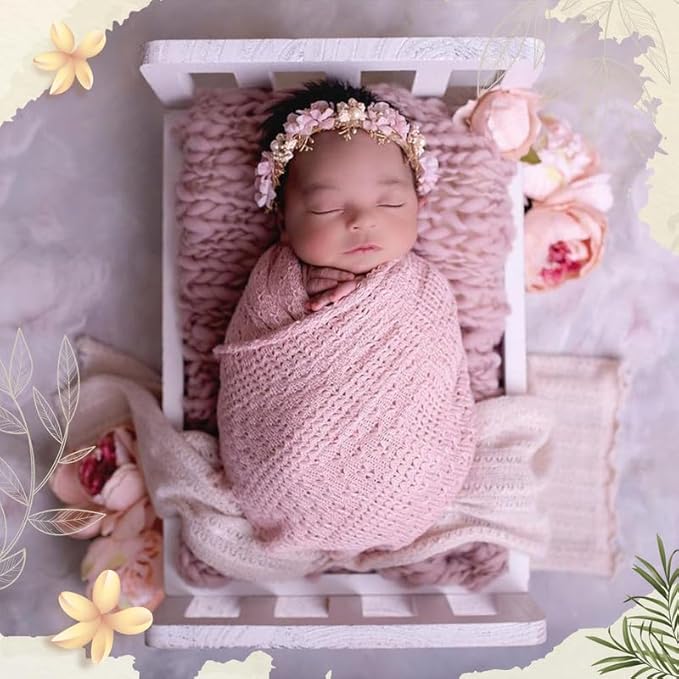 Newborn Photography Props Bed Old-Fashioned Craftsmanship Newborn Photo Props Retro Old Style Baby Photo Props Wooden Bed Infant Photoshoot Props Studio Baby Doll Bed Wooden Play Bed for Dolls, White