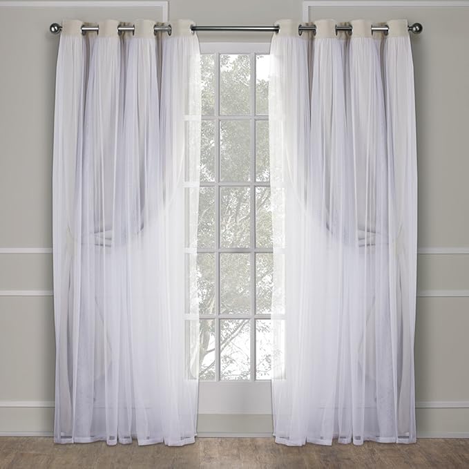 TOWN & COUNTRY LUXE Talia Double Layer Indoor Curtains, Sheer and Room Darkening Blackout, Grommet Top, Energy Efficient, 2-Pack Set, 52"x108", Sand