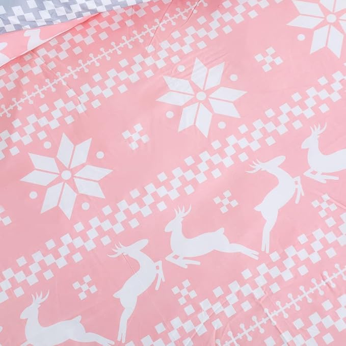 Soft Brushed Microfiber Duvet Cover Set with Zipper Closure and Corner Ties, Reversible Design for Christmas Holiday, Pink and Grey Color-King Size