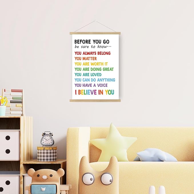 Qswo Positive Affirmations Wall Decor,Before You Go Wall Art Poster Hanger Frame,Inspirational Hanging Canvas Wall Decor for Kids Room Nursery Classroom