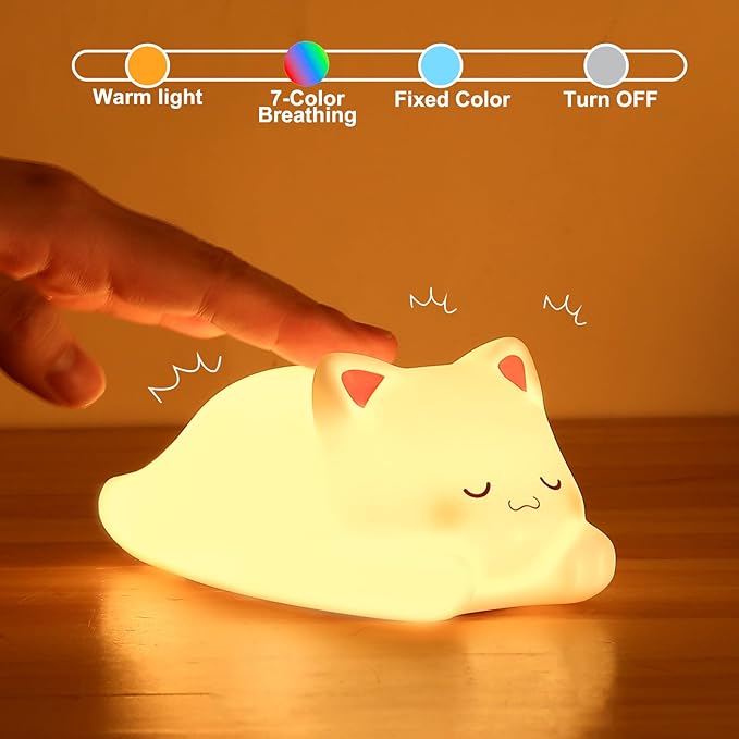 ZKLiLi Night Light for Kids Cute Remote Cat Lamp,16 Colors+Tap+Remote+Silicone Kids Night Light,USB Rechargeable Cat Night Lights for Room Decoration（Remote Control）