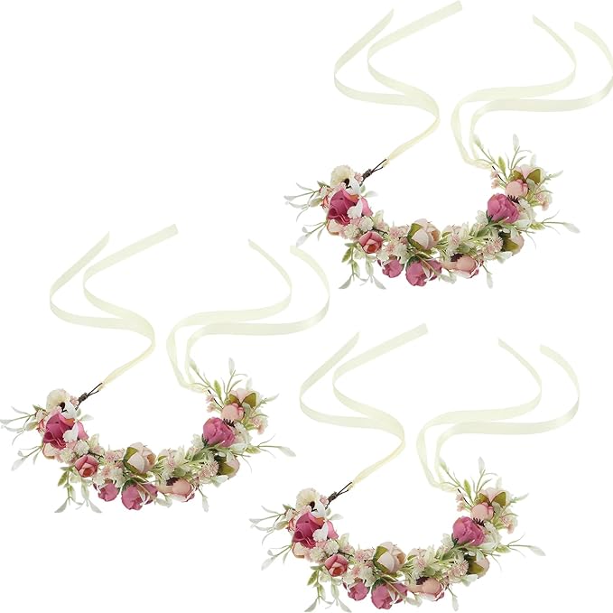 Lyrow 3 Pcs Camellia Flower Crown Rose Floral Crowns Headpiece Wedding Flowers Women Girl Headband Hair Accessory for Baby Toddler Communion Photo Prom Photography Christmas Festivals