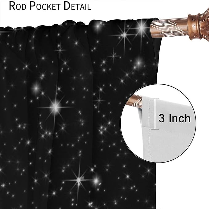 Night Starry Sky Curtain, Black Moon Phase Cloud Stars White New Moon Sparkly Shiny Galaxy Space Lake Fantasy Window Curtains for Kids Boys Girls Room Bedroom Living Room 52" W X 84" L