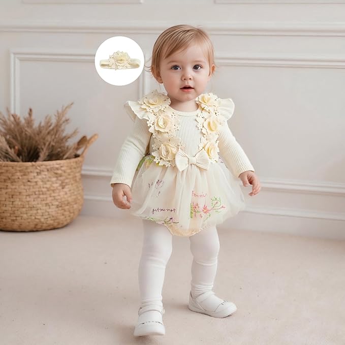 Giraropa Baby Girl Fall Winter Clothes Long Sleeve Romper Dress + Socks + Headband Newborn Infant Cute Casual Outfits