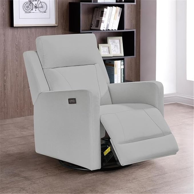 Pemberly Row Premium Fabric Glider Power Recliner Nursery Rocking Chair for Living Room, Kids Room, Rocker Swivel Recliner with USB Port in Gray