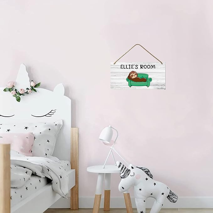 Custom Name Sloth Wood Wall Decor, Sloth Bedroom Decor for Girls Kids Nursery, Personalized Sloth Bedroom Sign 5 X 10 inch