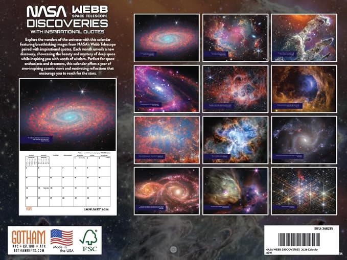 NASA James Webb Quotes Space Calendar 2026 Telescope Astronomy Monthly Wall Calender 12 Month | American Made In The USA