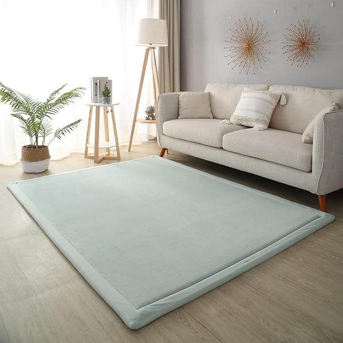 Loartee Coral Velvet Crawling Rug (5'11"x6'7", Light Green) for Toddler Children Play Area Rug Yoga Mat Exercise Pad Carpet