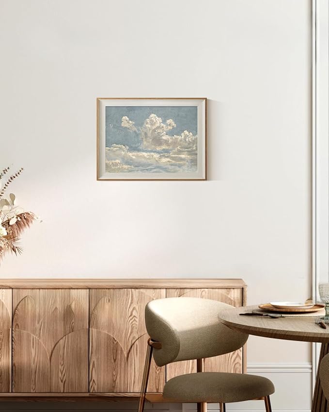 ARPEOTCY Framed Canvas Wall Art, 12x16 Inch Vintage Blue Sky Cloud Oil Painting, Natural Wall Art for Living Room, Bathroom, Bedroom, or Office Blue Wall Decor