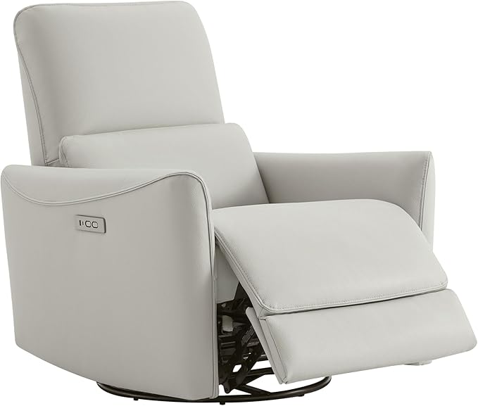 CHITA Power Recliner Chair Swivel Glider, FSC Certified Upholstered Faux Leather Living Room Nursery Reclining Sofa Chair with Lumbar Support, Cream