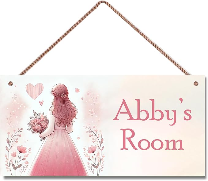 Personalized Sign For Girls Bedroom Pretty Girl and Heart Personalized Name Door Sign Wall Art Décor Wood Plaque Sign Wall Decor