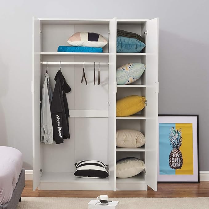 Panana 3 Door Wardrobe, Armoires with Storage Shelves and Hanging Rail Clothes Storage Cabinet for Bedroom