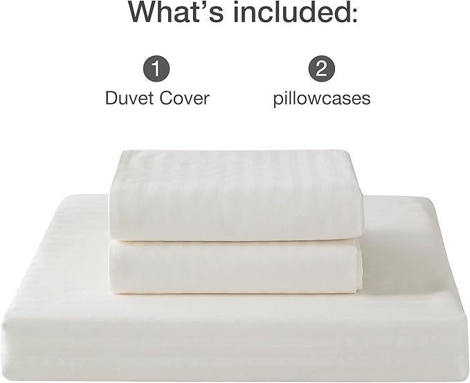 JELLYMONI 100% Natural Cotton 3pcs Striped Duvet Cover Sets, Satin Striped Printing Pattern Duvet Cover Set, with Zipper Closure & Corner Ties(Queen Size)