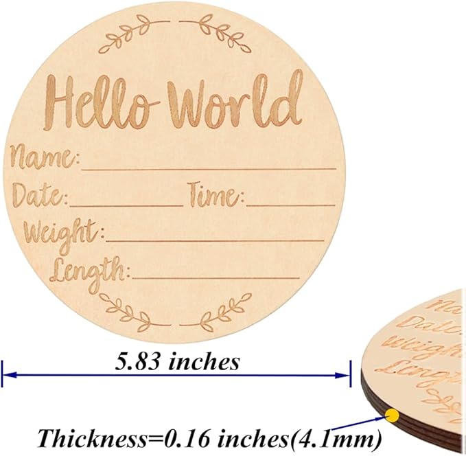Wooden Baby Announcement Sign, 5.9Inches Hello World Newborn Signs, Double Sided Birth Announcement Sign, Lovely Babies Name Plaques for Photo Prop Ba-by Shower Hospital Nursery Gift.