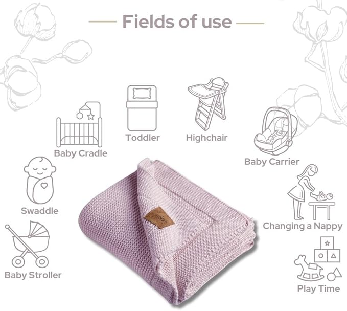 100% Organic Cotton GOTS Certified Baby Knitted Blanket with Gift Box - Soft Toddler, Crib, Stroller Blanket - Neutral Swaddle and Receiving Blanket for Newborns, 30"x40", Lavender Frost