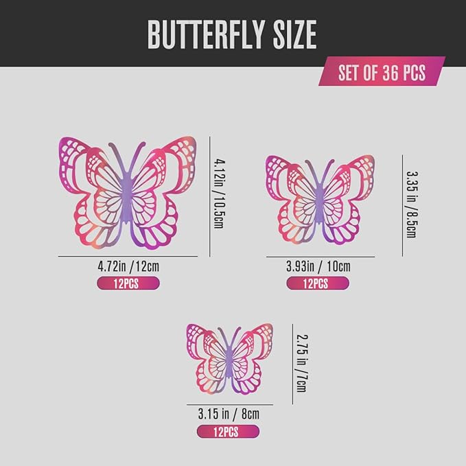 36PCS Butterfly Wall Decals - 3D Butterflies Wall Stickers Removable Mural Decor Wall Stickers Decals Home Decor Kids Room Bedroom Decor Living Room Decor (Purple)
