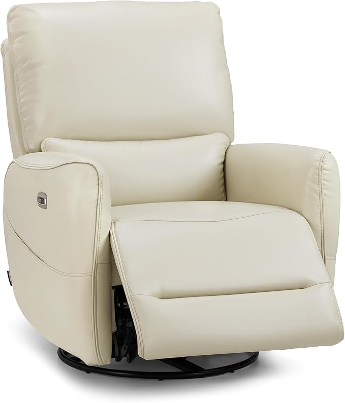 MCombo Power Swivel Rocker Recliner with Lumbar Support, Faux Leather Electric Nursery Glider Recliner Chair for Living Room, 6922 (Cream White)
