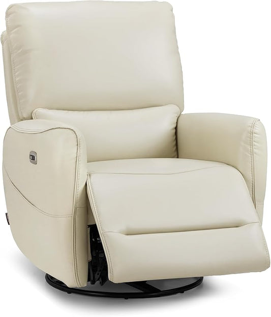MCombo Power Swivel Rocker Recliner with Lumbar Support, Faux Leather Electric Nursery Glider Recliner Chair for Living Room, 6922 (Cream White)