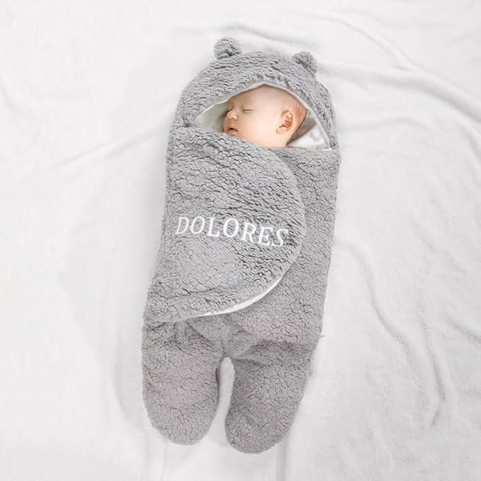 Baby Swaddle Blanket 0-9 Mouth Personalized Cute Bear Adjustable Baby Swaddle Blanket with Name Plush Essential Receiving Blanket Ultra-Soft Registry Sleeping Wraps for Newborn