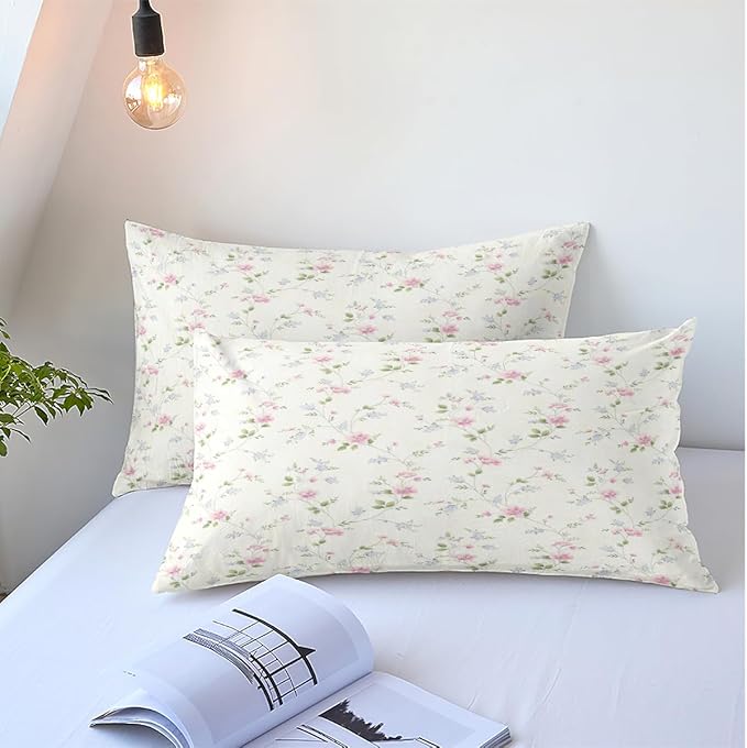 Floral Duvet Cover Twin Girl Pink Flower Teenage Girls Duvet Cover Set with Zipper Ties, Easy Care, Ultra Soft and Breathable-Twin Size