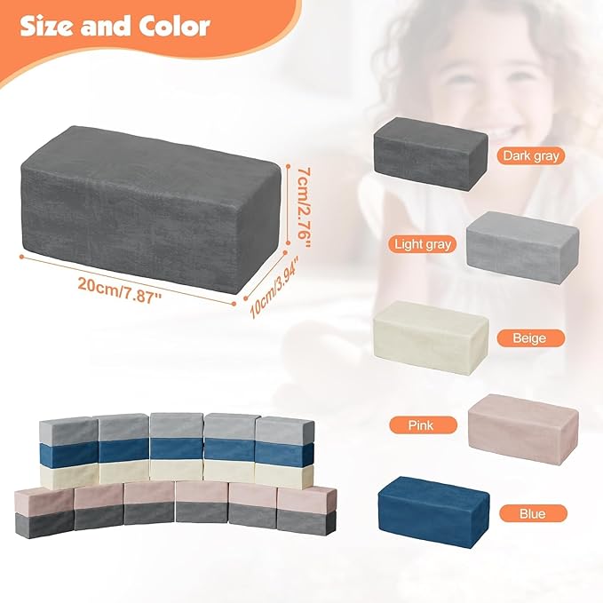 24 PCS Modular Kids Play Block Couch Child Sectional Soft Sofa Toddler Building Fortplay Climbing Bedroom Playroom Baby Convertible Floor Foam Cushion for Boys & Girls (24pcs+Rectangle)
