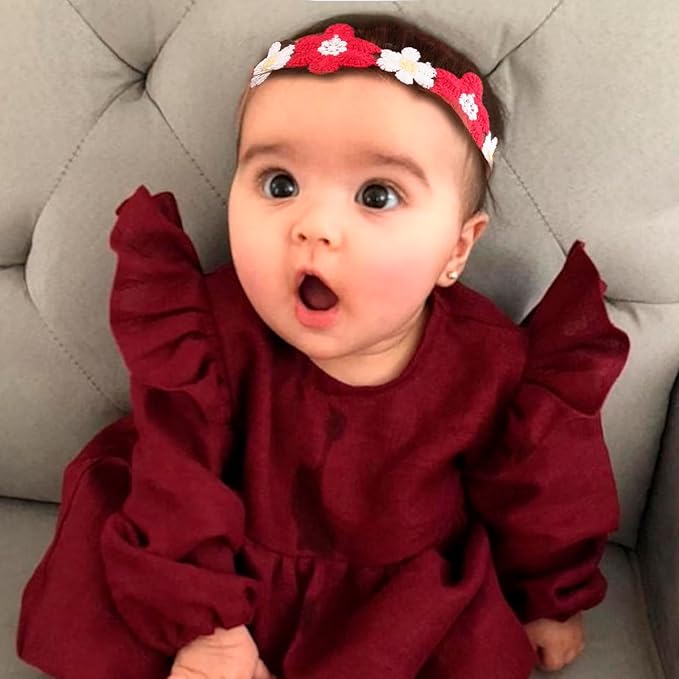 OOSAKU Baby Girl Flower Christmas Headbands Set Elastic Floral Headbands 6pcs Soft Nylon Hair Band for Newborn Toddler Hair Accessories (XKFD007)