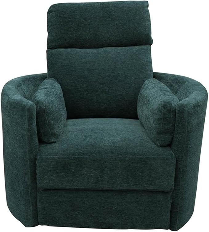 Pemberly Row Polyester Power Swivel Glider Recliner in Peacock Blue with USB Charging Ports and 2 Comfort Pillows for Living Room